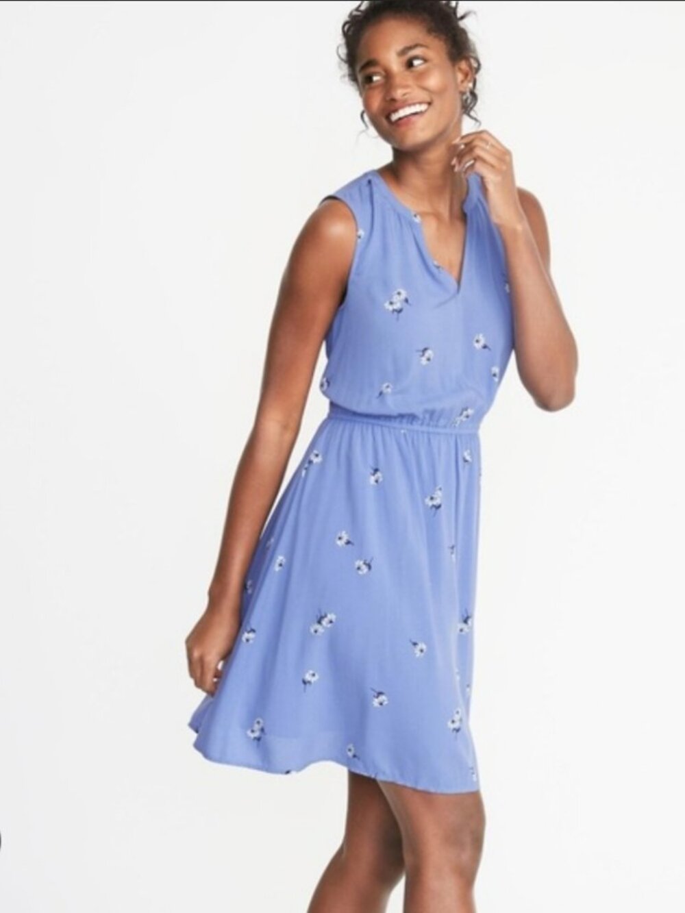 Old Navy Dress Women Large Blue Cotton Floral Embroidered Sleeveless P4663